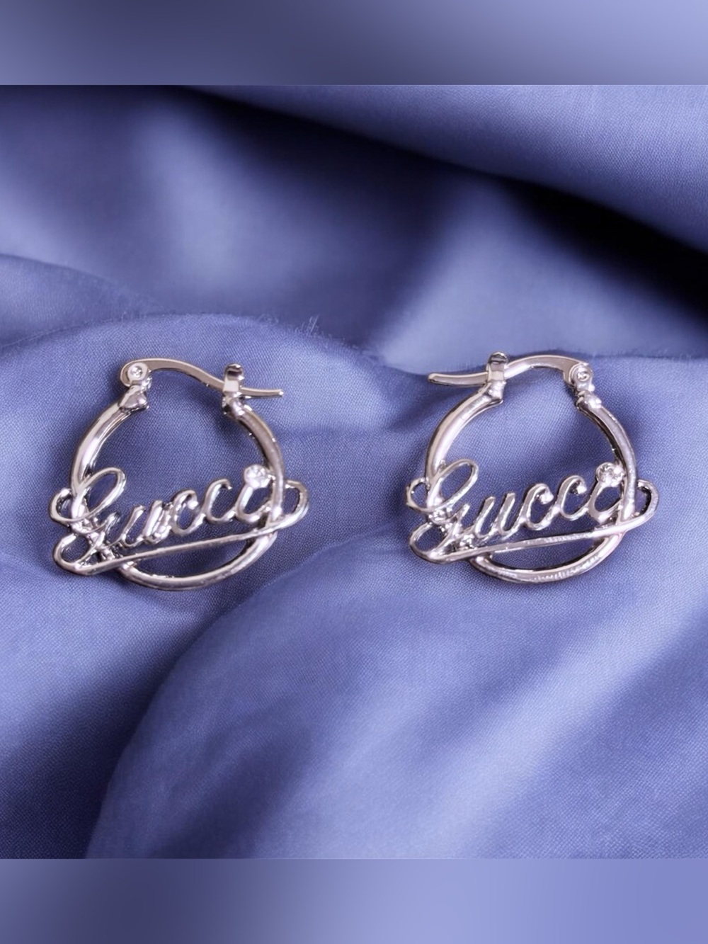 Fashion Jewelry Silver Script Hoop Earrings
